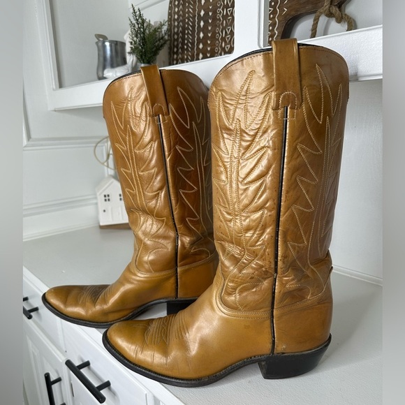 Acme Vintage Tall Cowboy Boots Men’s 11.5D Tan Leather Western Boots USA